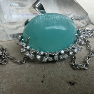 🌟 Colar em prata 925 rodinado com amazonita e moissanite